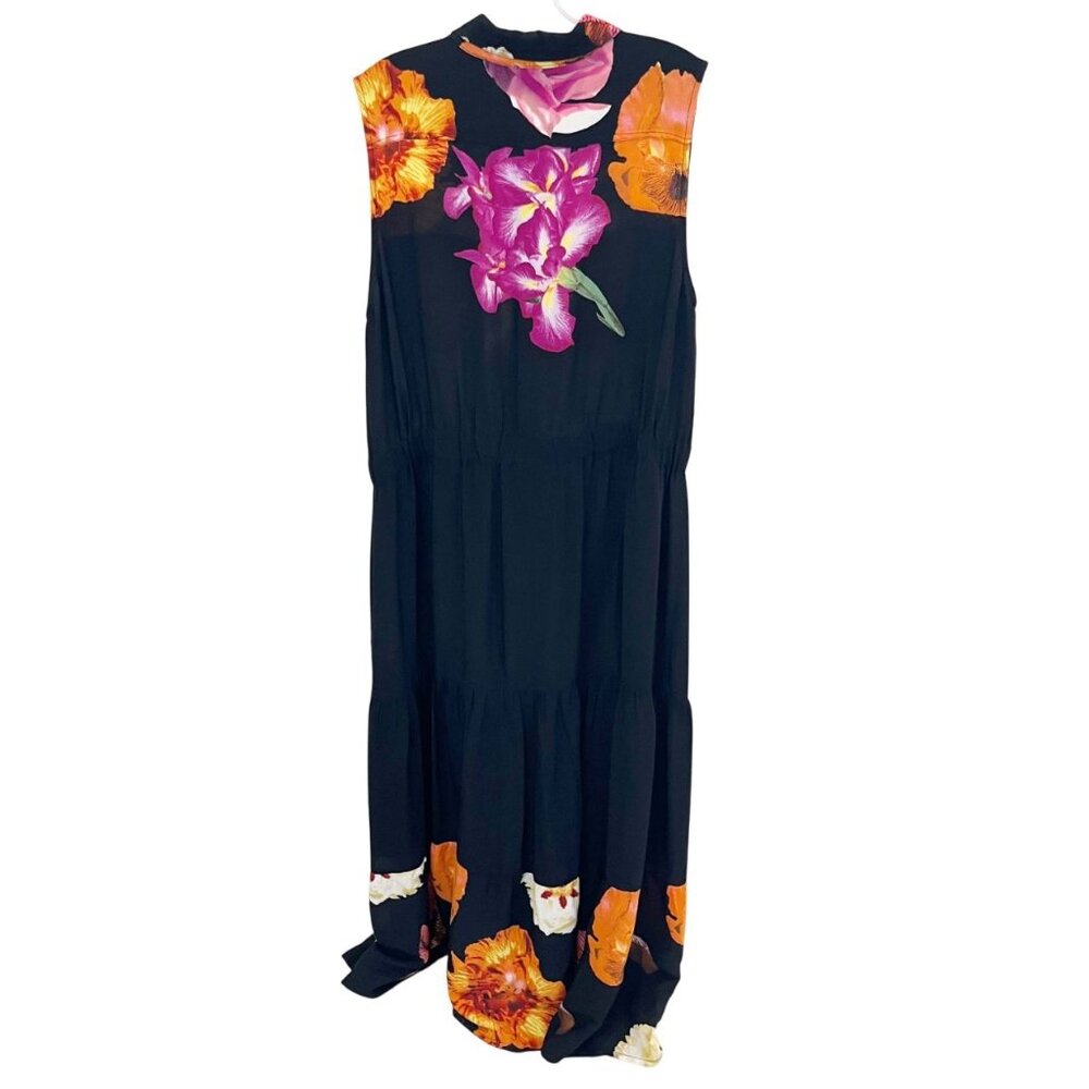 Desigual Black Floral Button Front Midi Dress Artsy Art to Wear - Size XXL - Picture 2 of 6